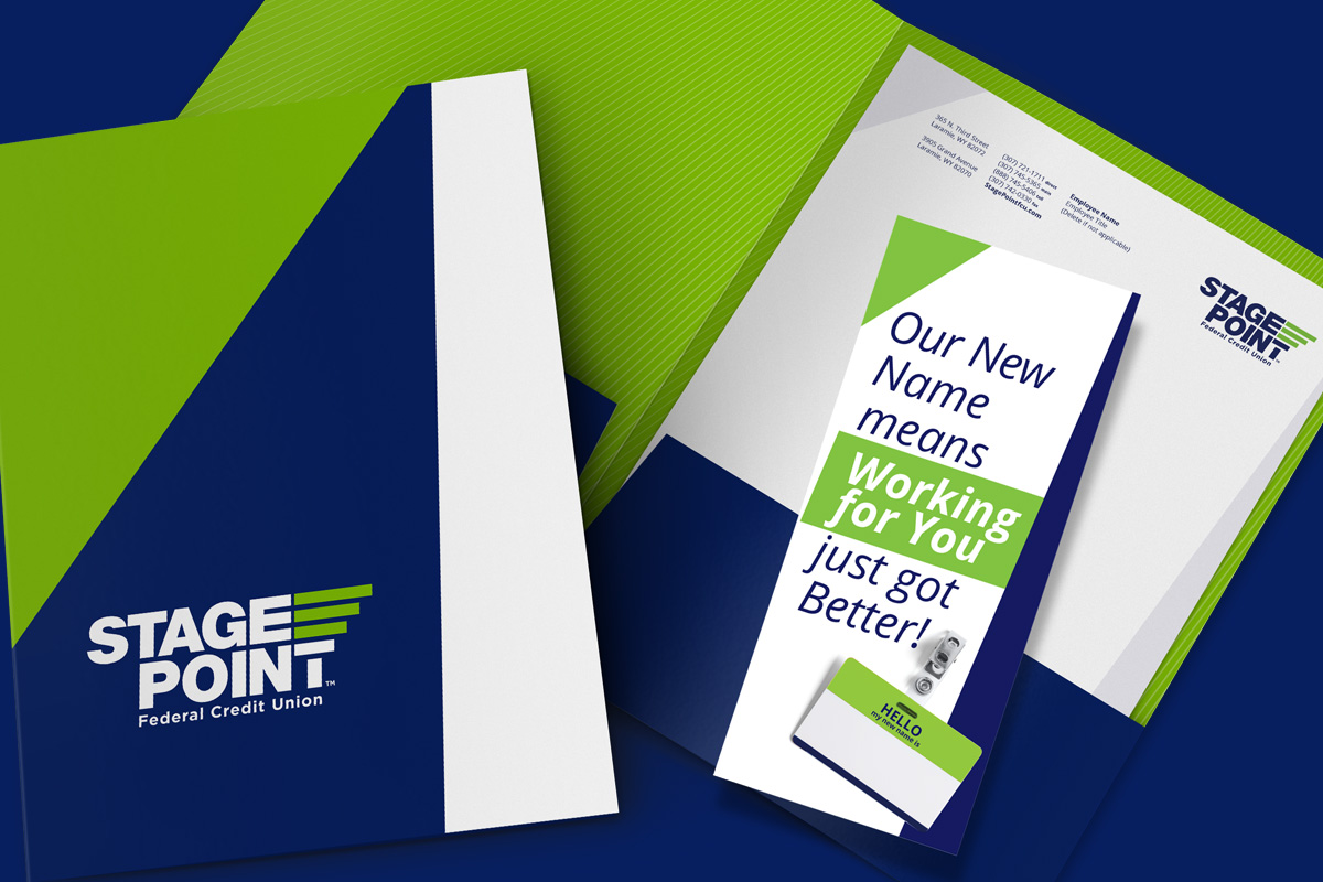 StagePoint Brand pocket folder letterhead launch brochure