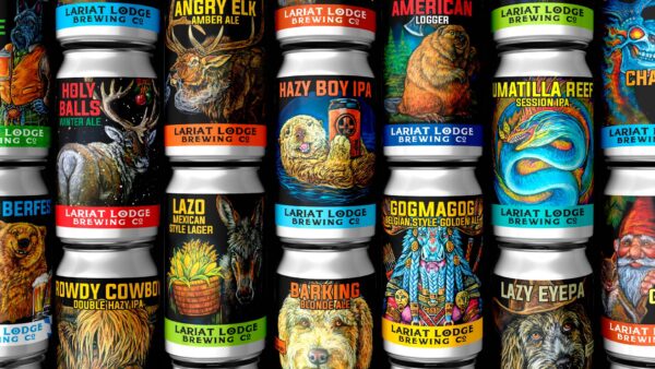 Lariat Lodge Brewing Company family of beer can designs