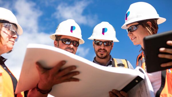 Pinkard Brand team wearing hardhats