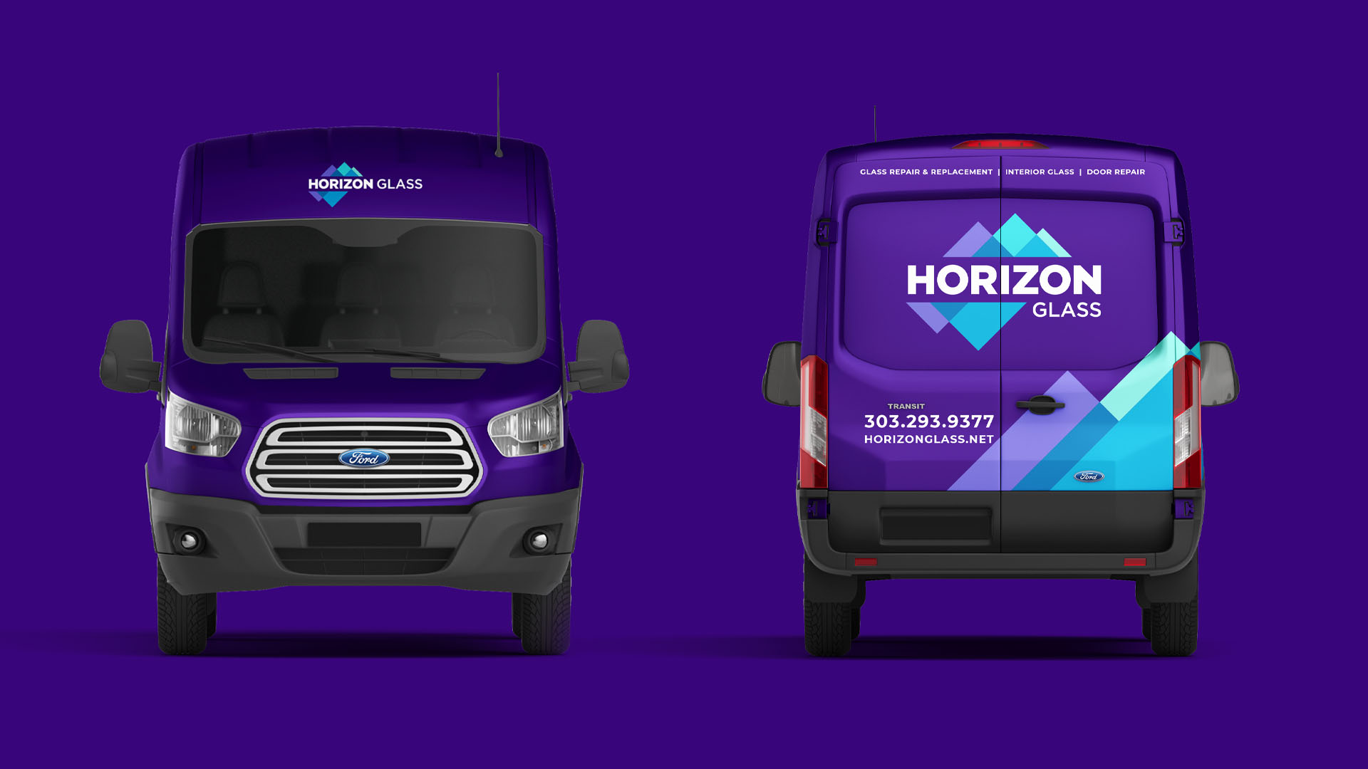 Bluebird Horizon Glass Transit Van Front Back