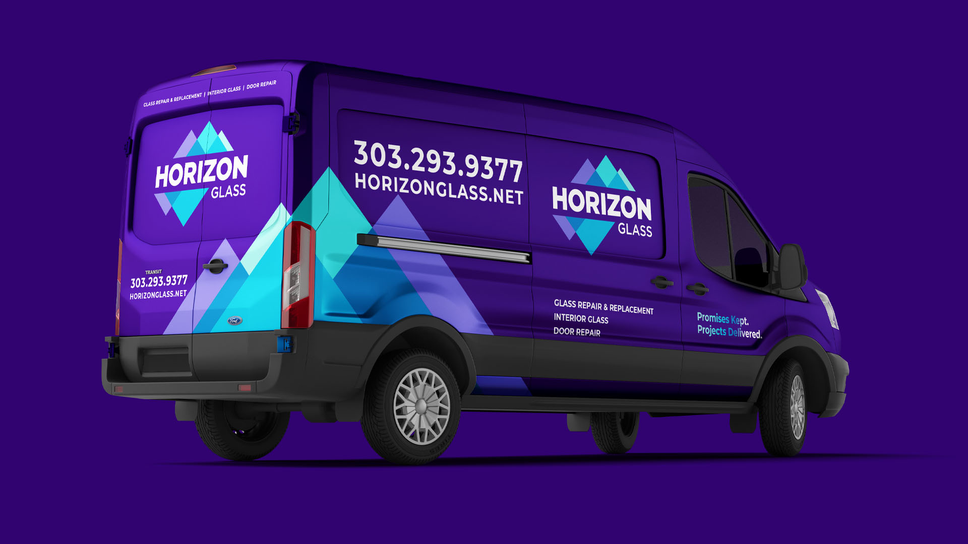 Bluebird Horizon Glass Transit Van Passenger side